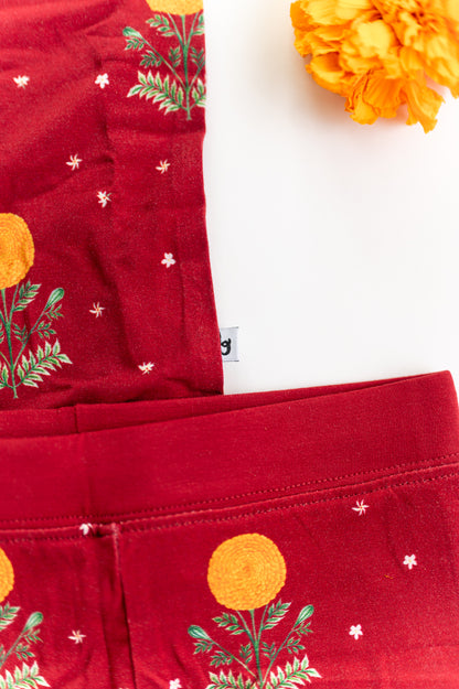 Golden Blooms Long Sleeve Pajama Set