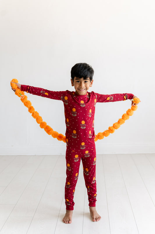 Golden Blooms Long Sleeve Pajama Set